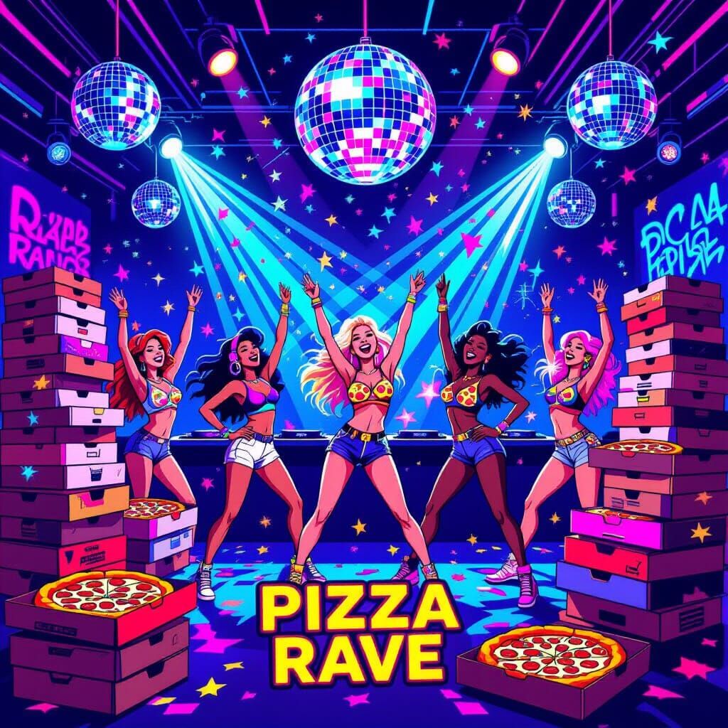 Pizza Rave Party Room in Neon Glow