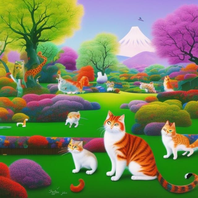 Cats in Playful Action Painting, Pop Art Style