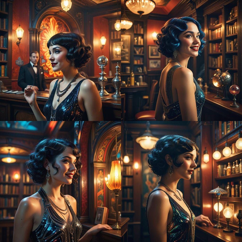 Flapper Dancing in Smoky Art Nouveau Speakeasy