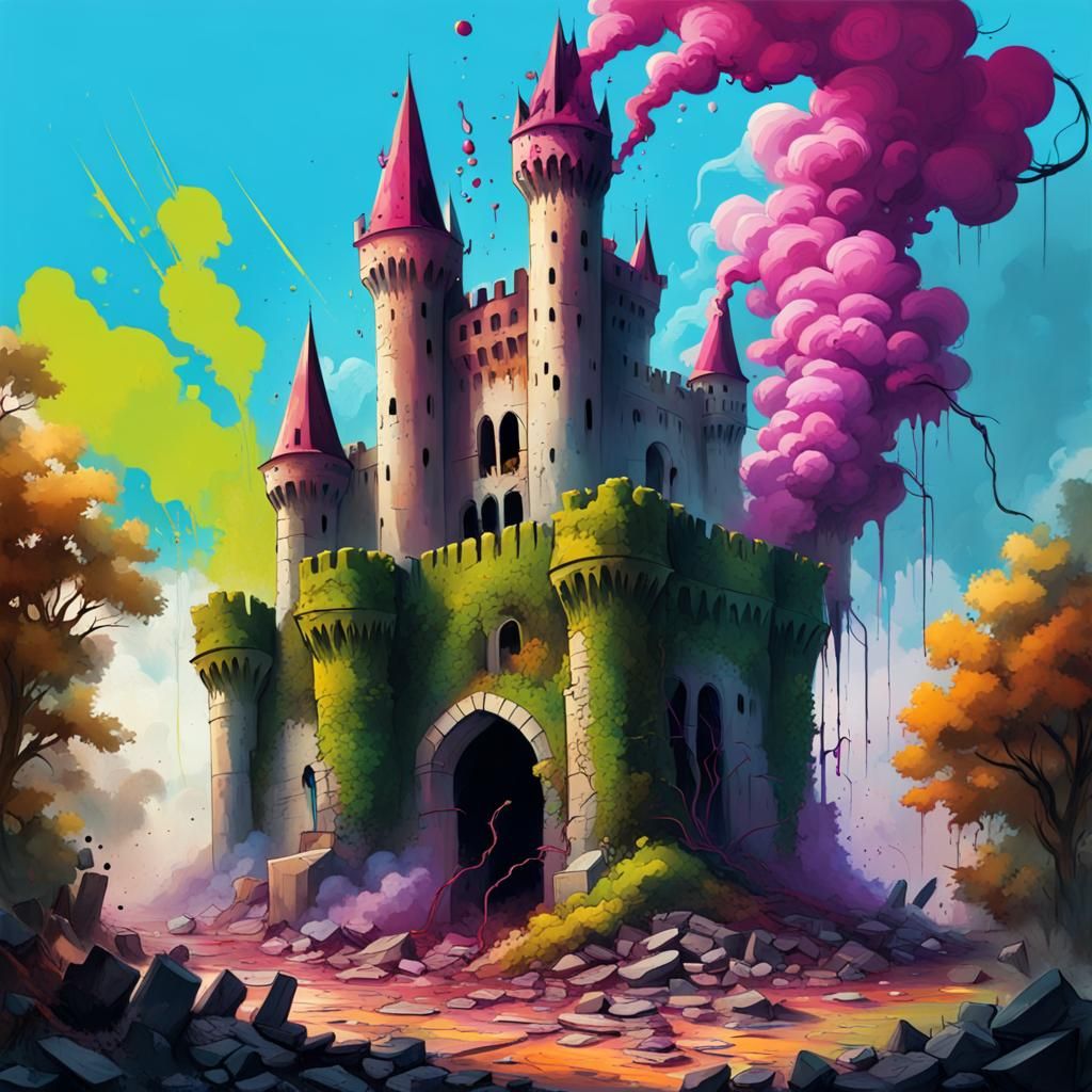 Ruined Castle: Graffiti Art in Vibrant Detail
