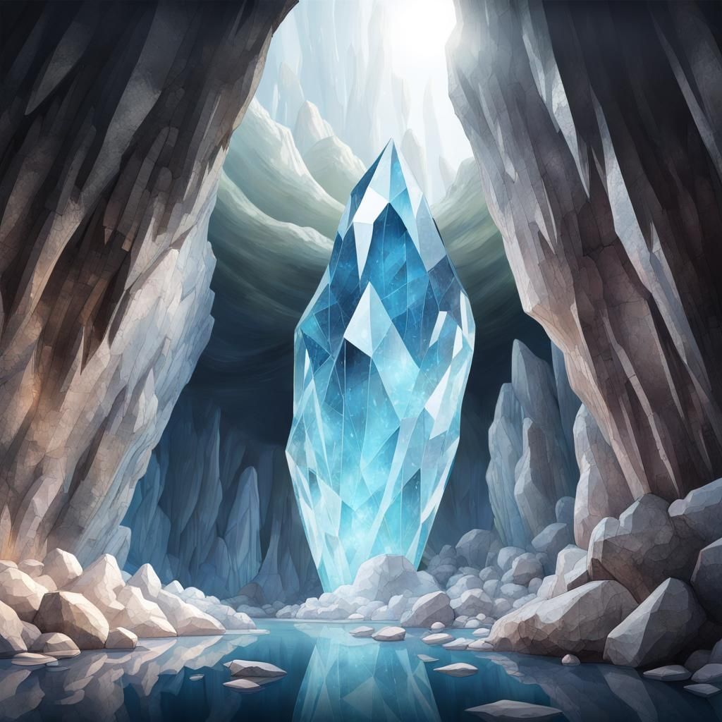 Hyperrealistic Crystal Cave with River and Quartz
