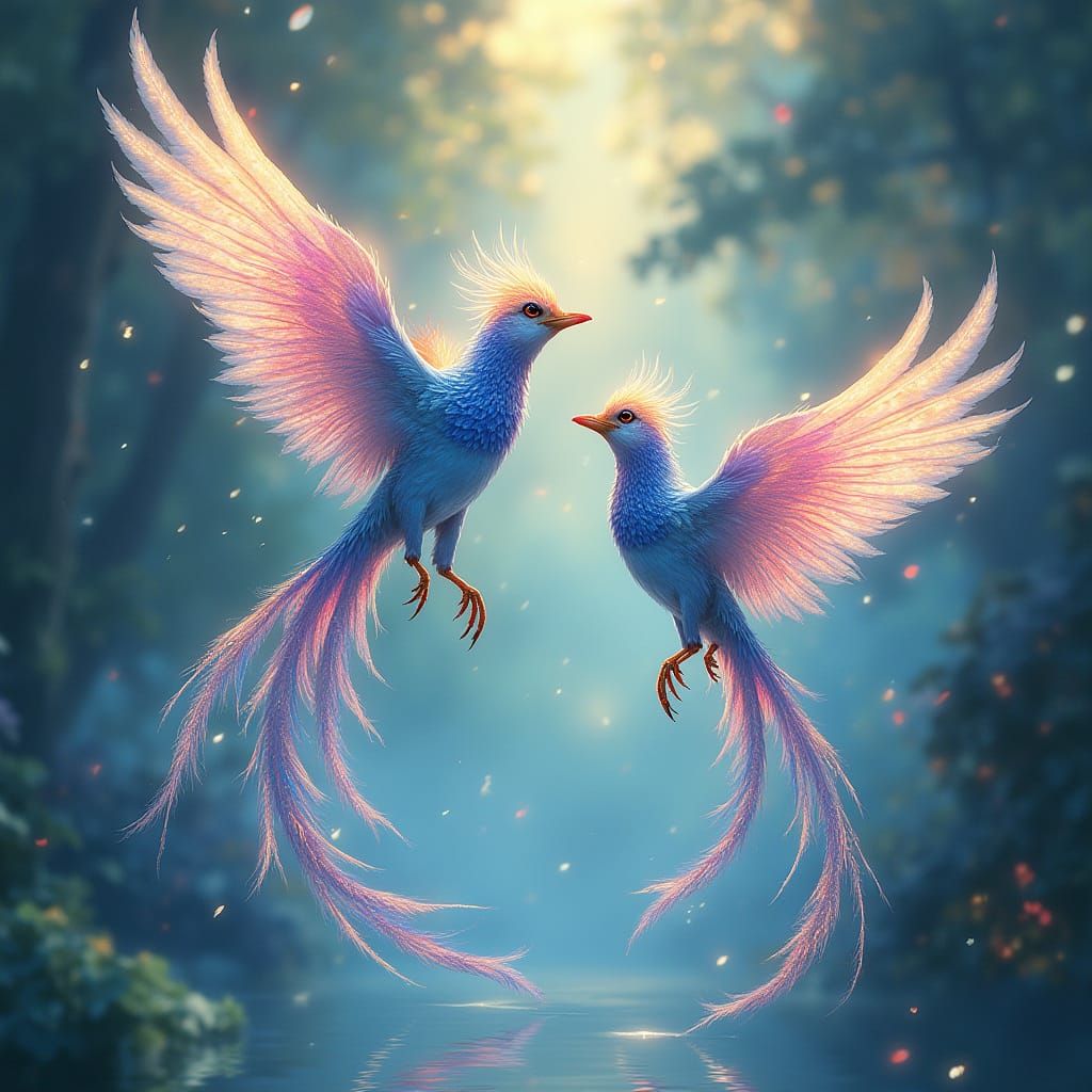 Ethereal Birds Materialize in a Dreamlike Scene