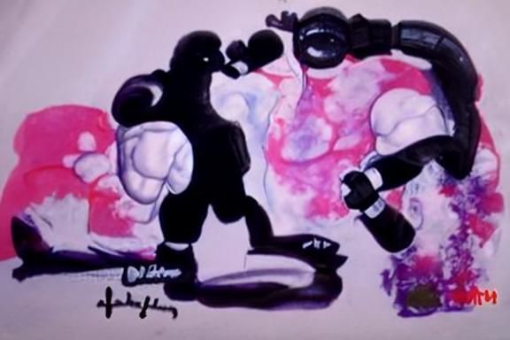 Homer Simpson vs Van Damme: Ink Painting