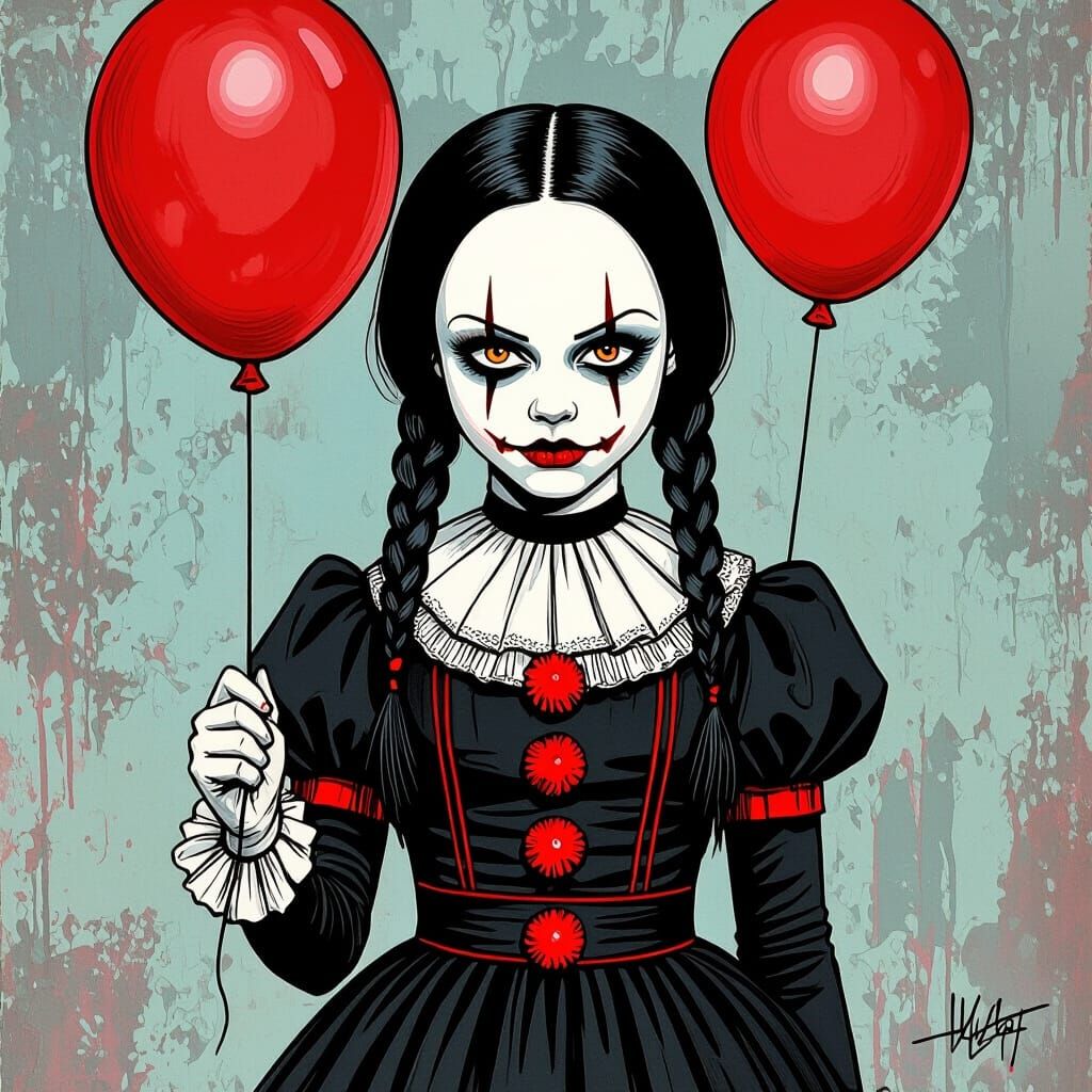 Wednesday Addams as Pennywise in Comicbook Style