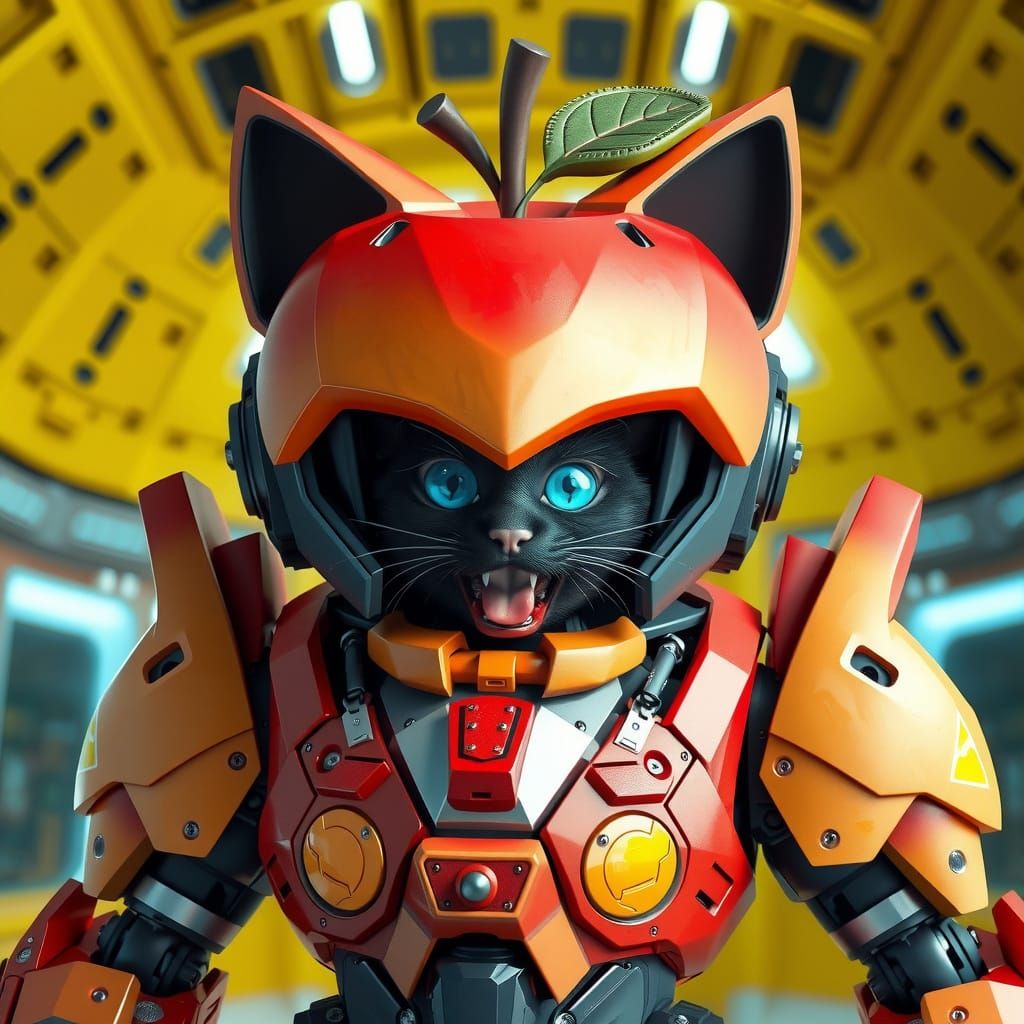 Vivid Low Poly Mecha Robot in Candy Apple Armor