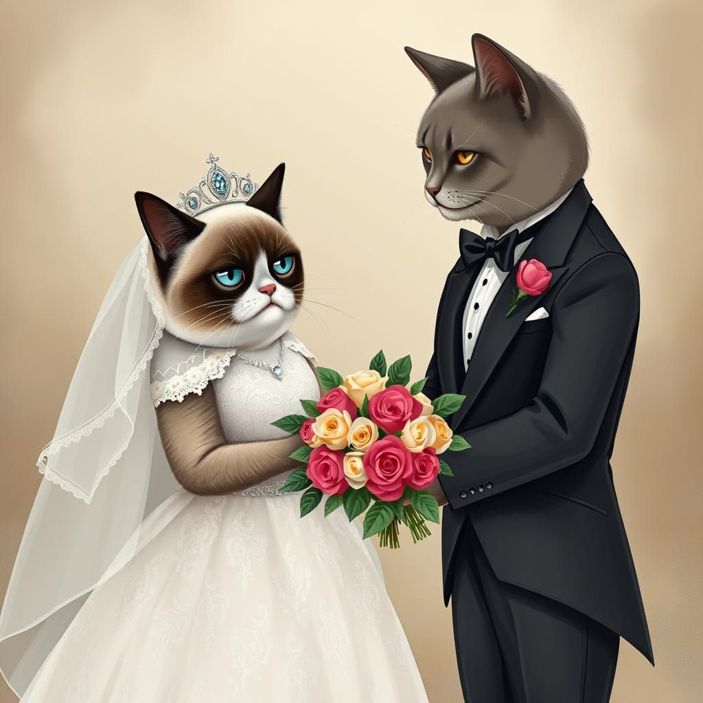 Feline Royal Wedding in Whimsical, Romantic Style