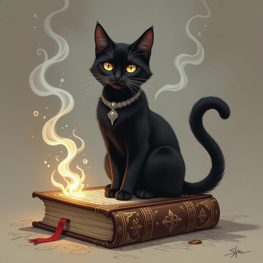 Mystical Black Cat on Dragonhide Grimoire