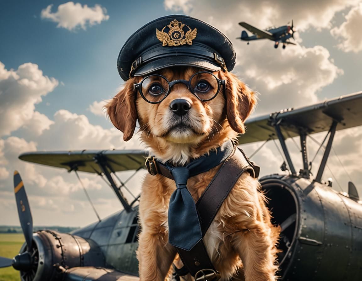 Dog Pilot Flies WWI Plane: Sharp Focus Photo