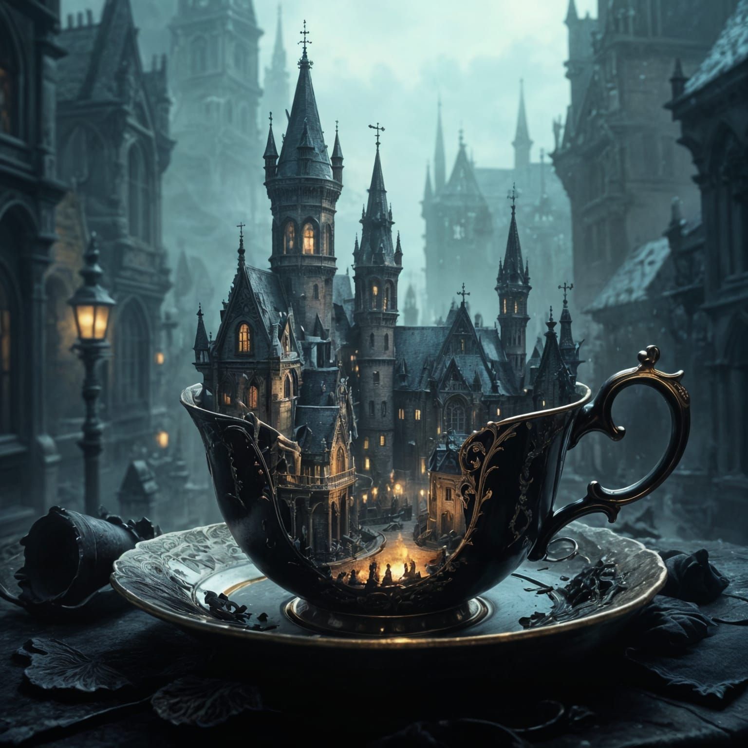 Yharnam City in Teacup: Bloodborne Victorian Art
