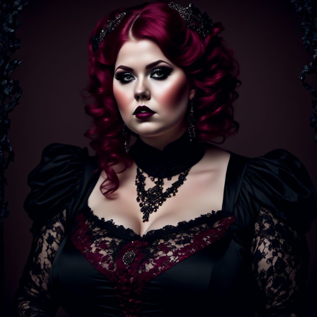 Curvy Gothic Woman in Closed Dress