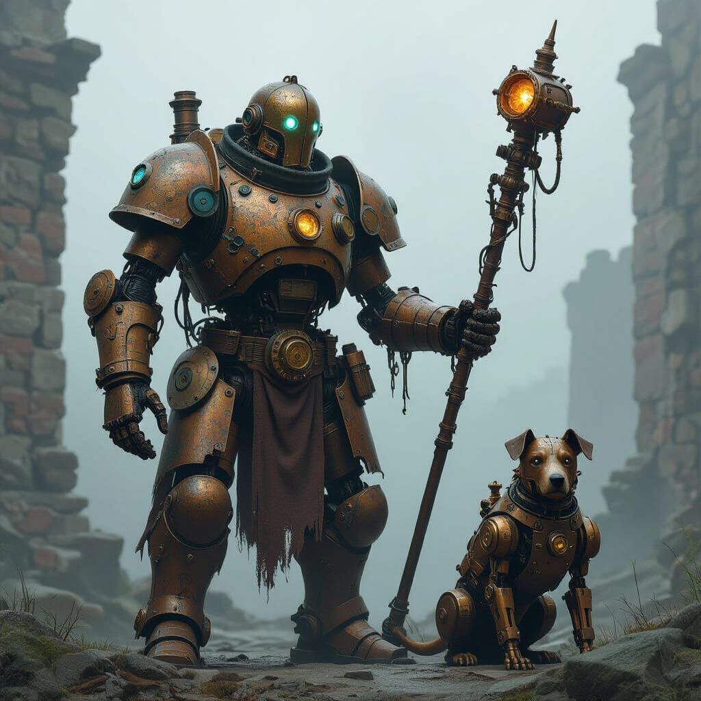 Steampunk Warforged Artificer in Barovia Ruins