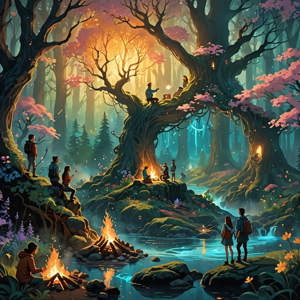 Enchanted Forest Campfire Scene