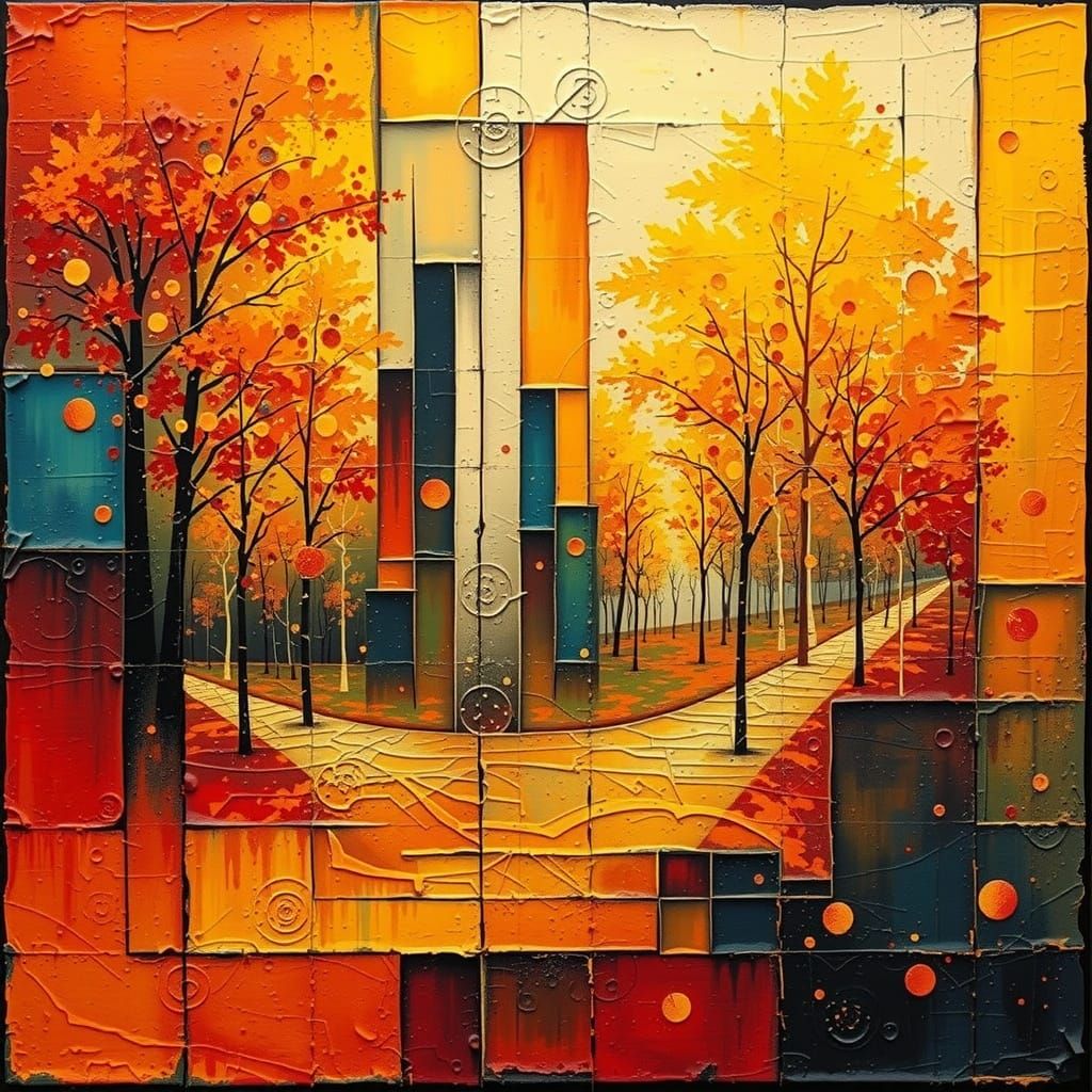 Fractal Autumn Landscape in Abstract Embossed Style