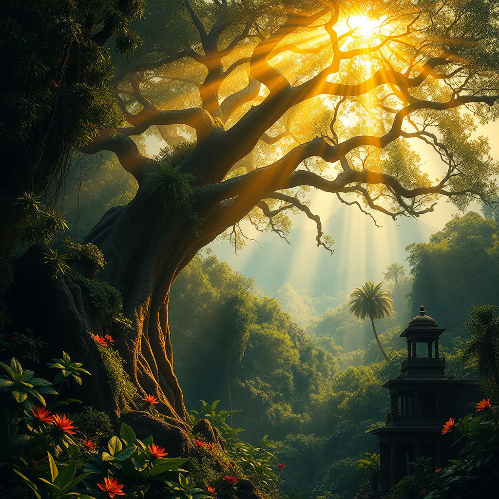 Majestic Jungle Tree in Golden Light