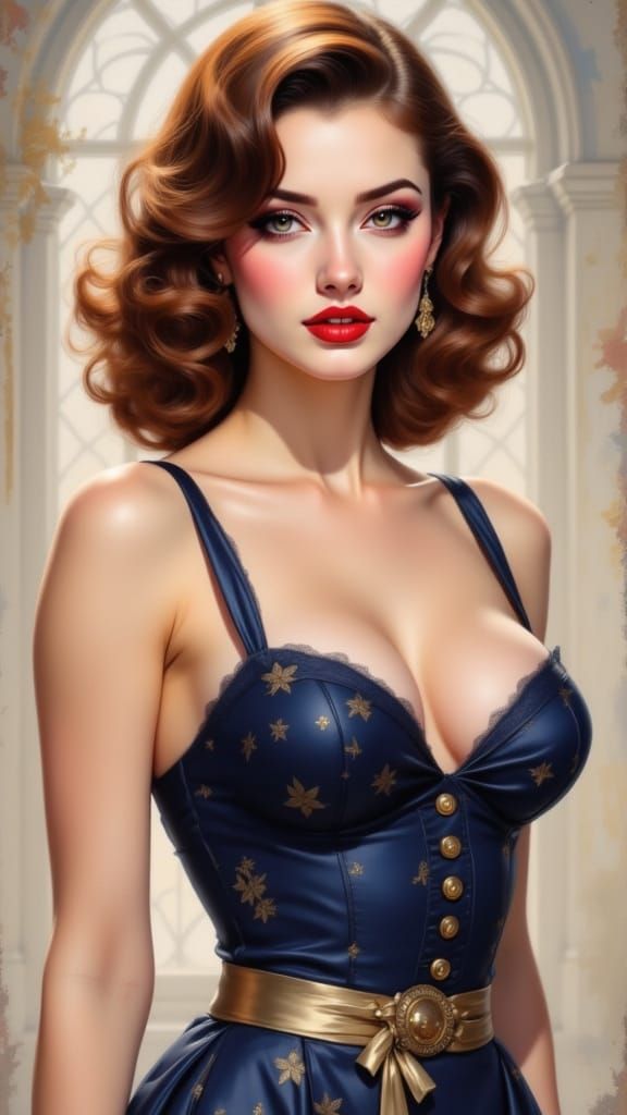 Vintage Pinup Woman in Soft Pastel Colors