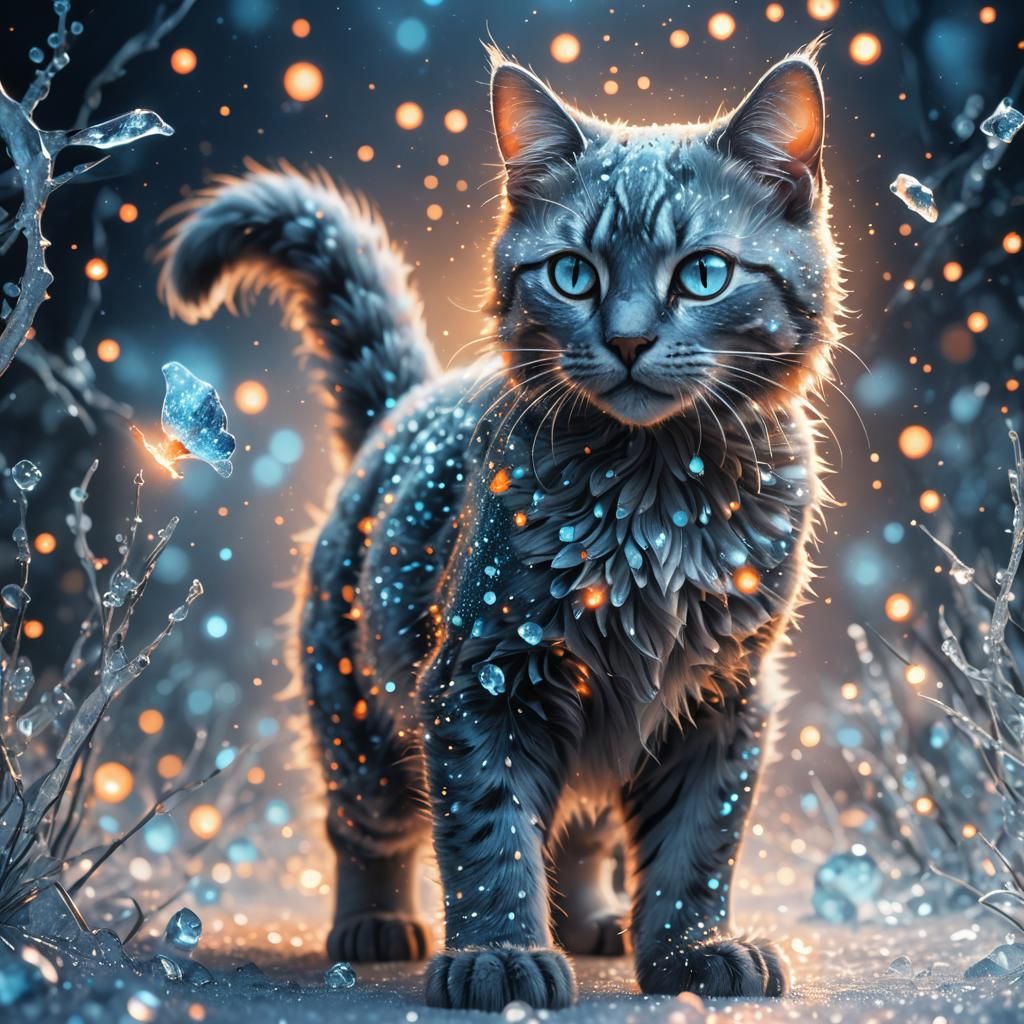 Luminous Dot Cat: A Digital Fantasy Art Piece