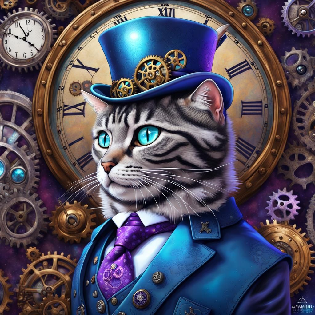 Steampunk Tabby Cat with Gears and Clockwork