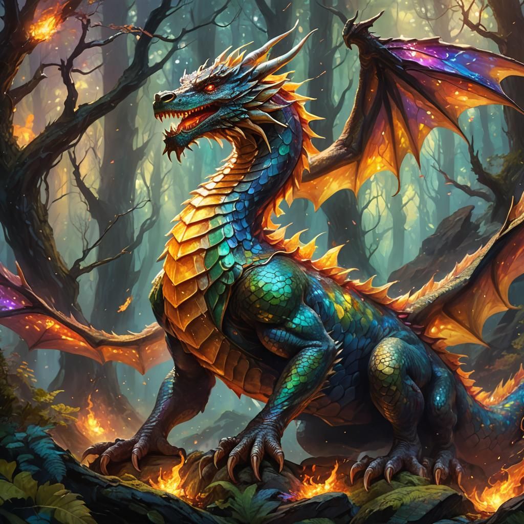 Mythical Dragon in Ancient Forest Concept Art