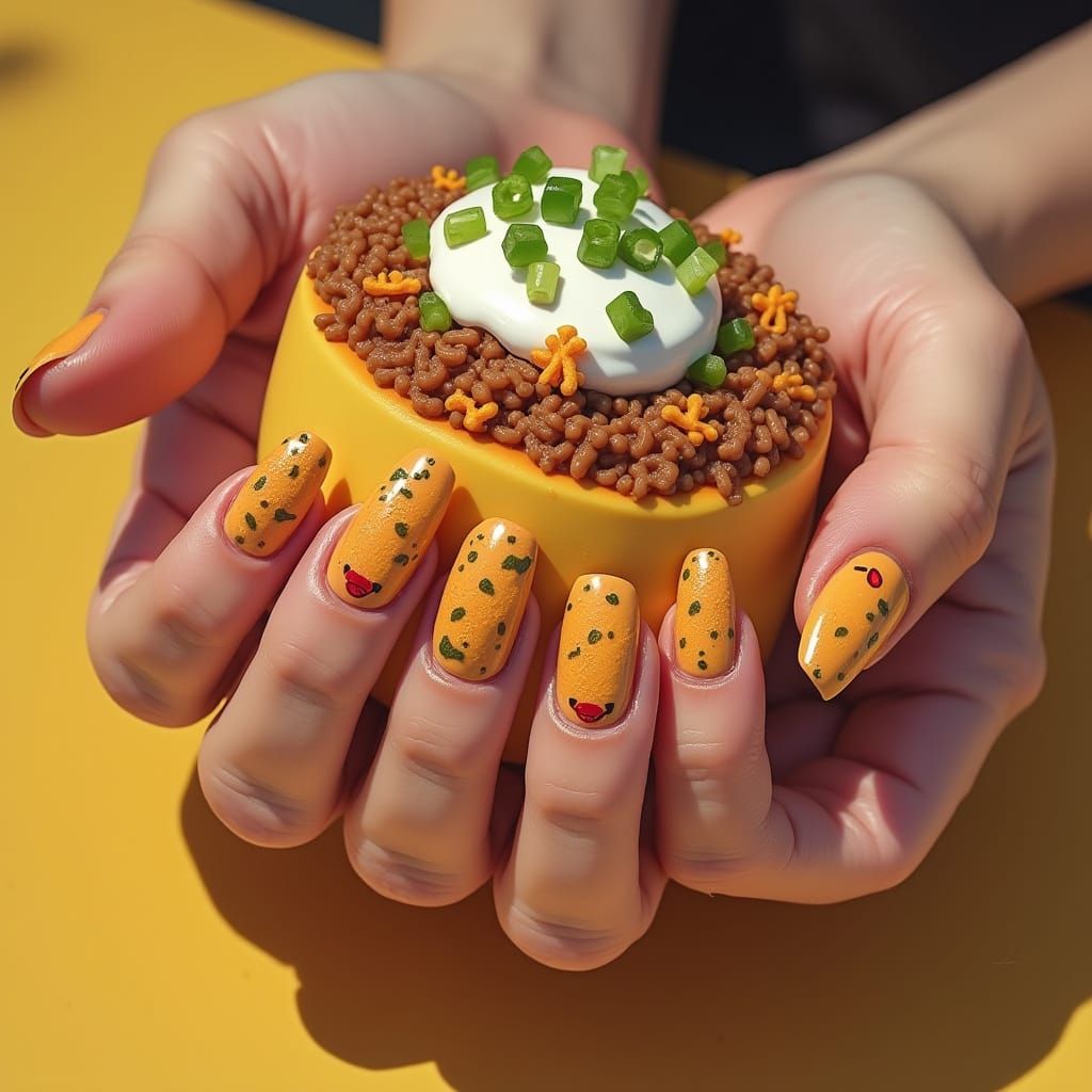 Hash Brown Nail Art in Pop Surrealist Style