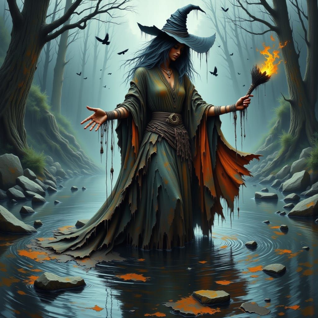 River Witch Casting a Spell by Water