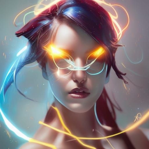 Electric Superheroine Portrait in Hyperdetailed Lighting