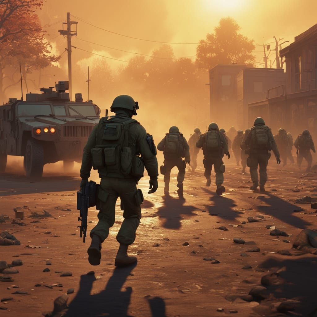 Soldier and Undead Horde in Pixar Animation Style