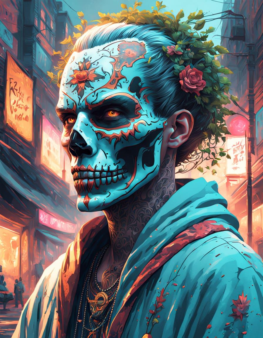 Gothic Concept Art Portrait with Fractal Robe and Cityscape ...