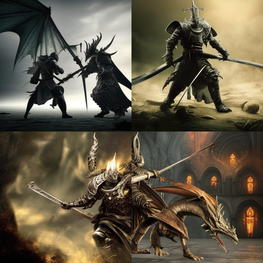 Epic Dragon Fight: Dark Souls Digital Painting