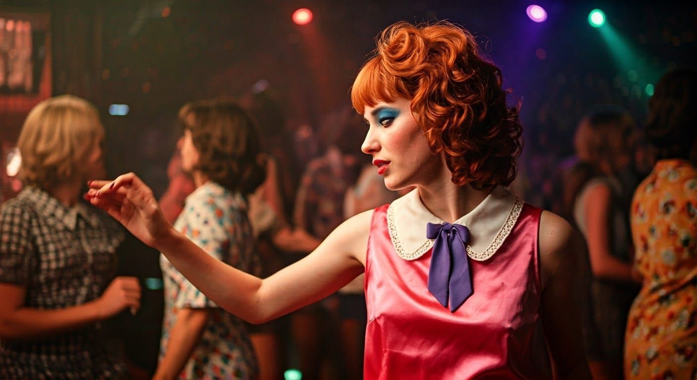 Realistic 1970s Nightclub Dancehall Scene in Widescreen