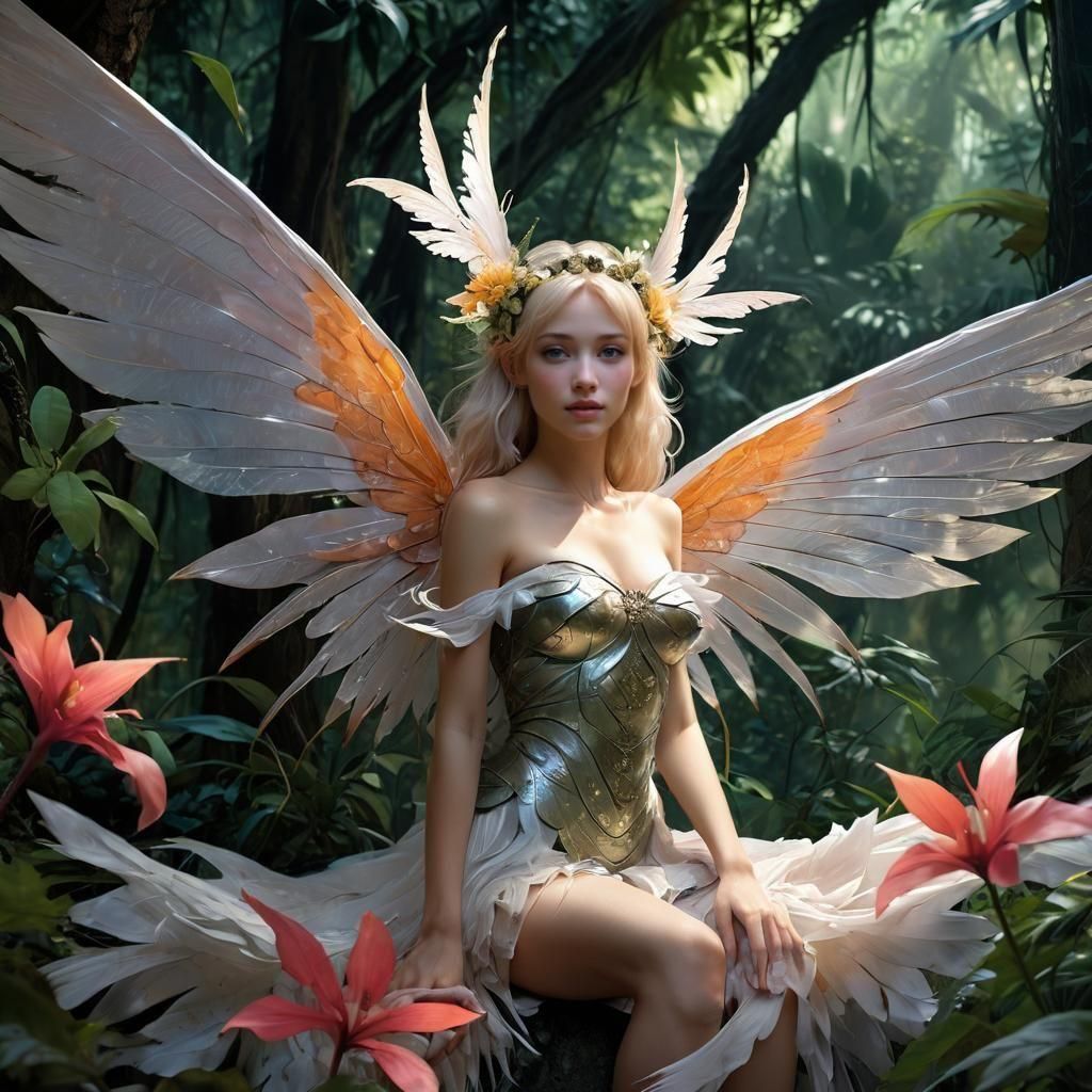 Smiling Fairy Princess in a Flowered Jungle