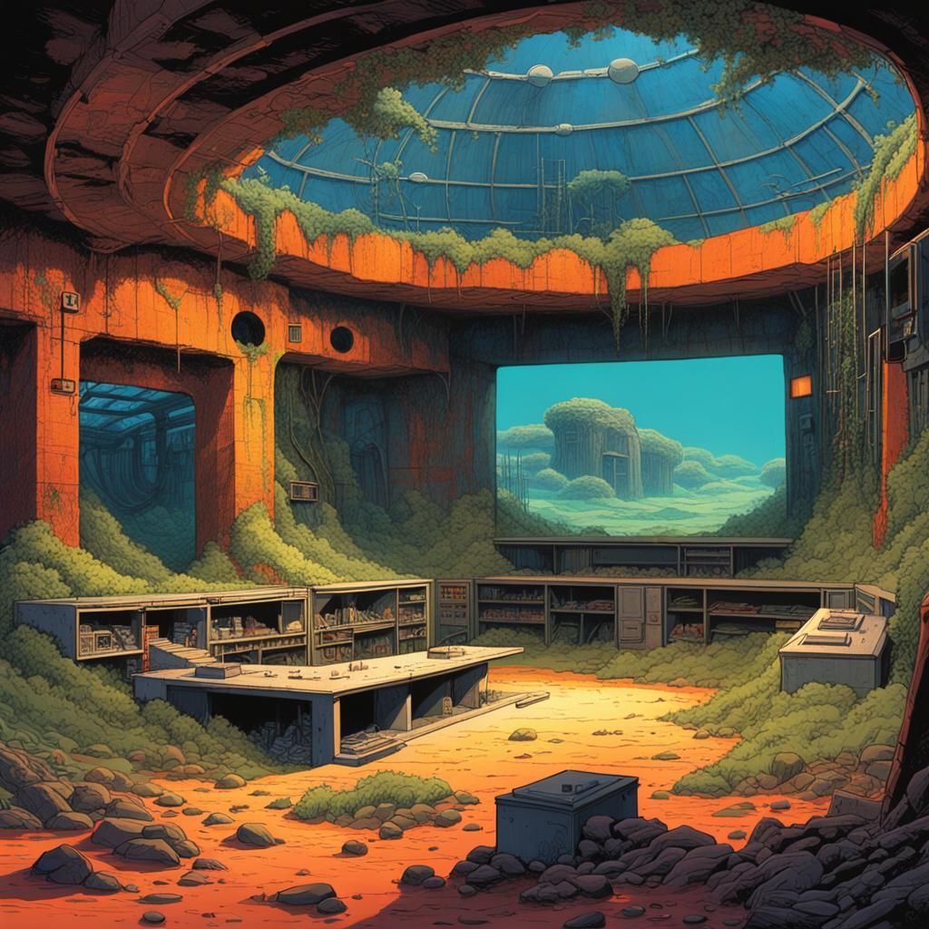 Sci-Fi Abandoned Base in Ligne Claire Style