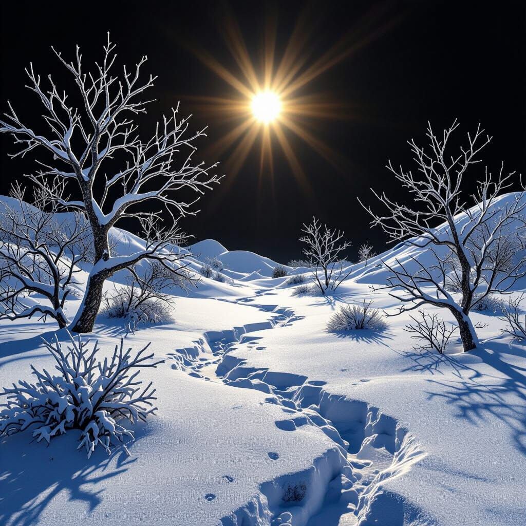 Vibrant Winter Landscape: Hyper-Realistic 3D Render
