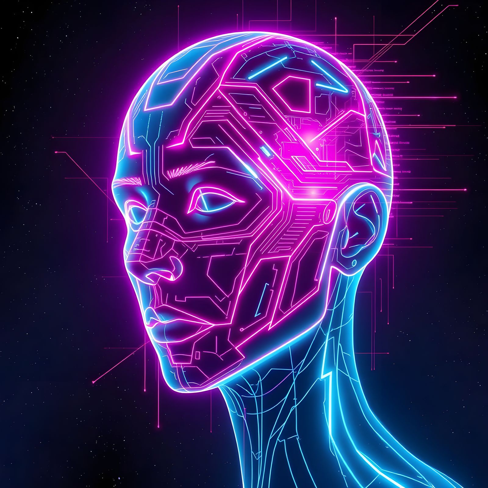 Surreal Cyberpunk Portrait of a Futuristic Human Face