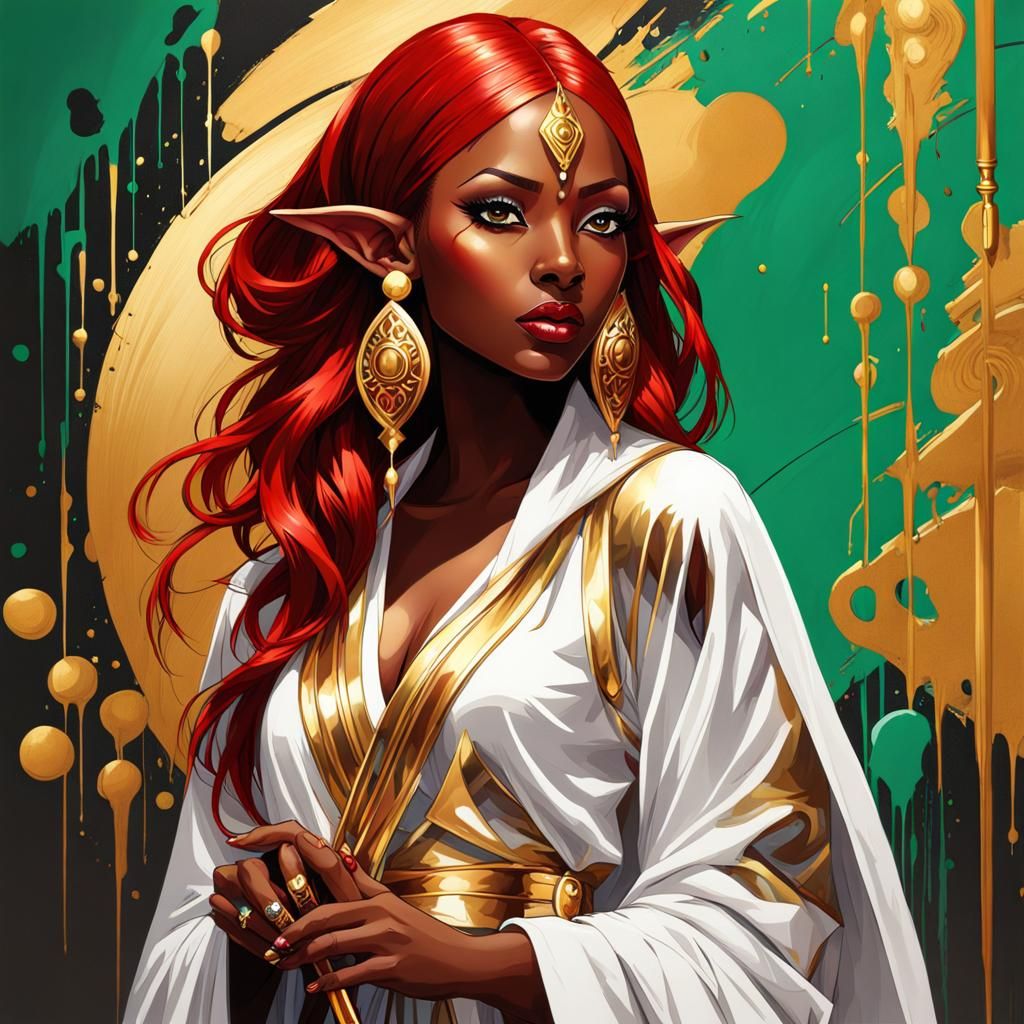 Monk with Emerald Rings in Graffiti Art Style