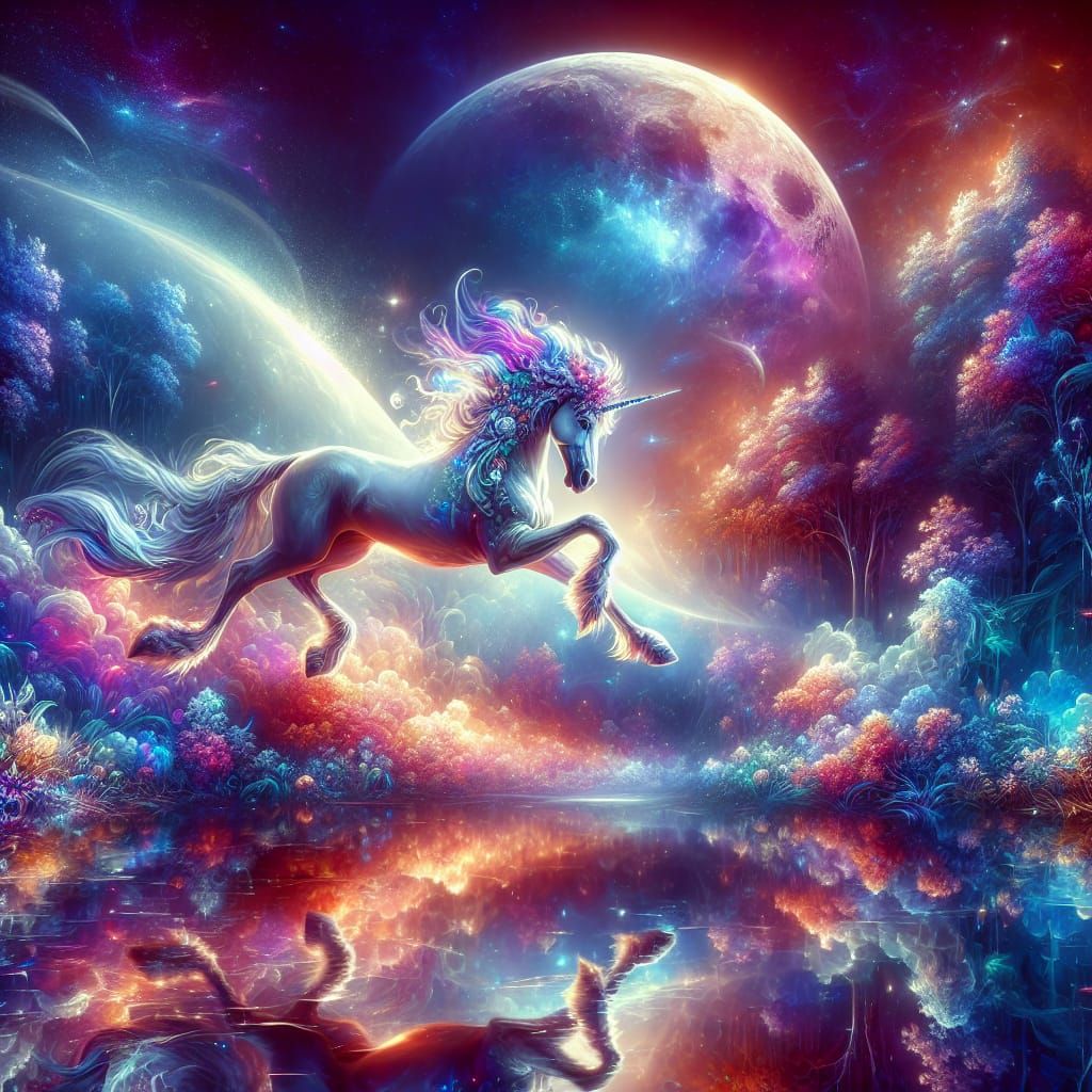 Unicorns Leaping in Reflected Moonlight: Matte Painting