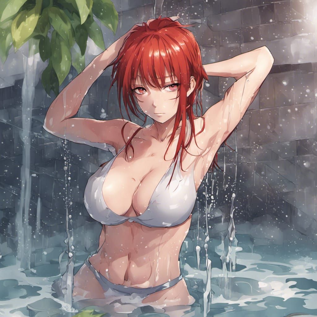 Anime Style Red Haired Girl in Shower