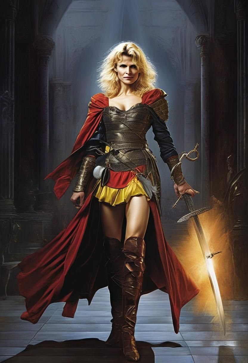 Blonde Amazon Warrior with Flaming Sword