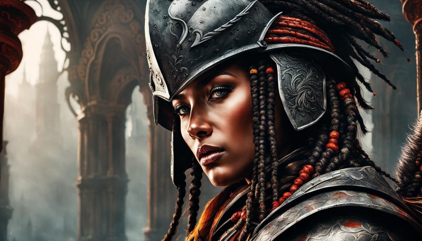 Dread Knight in Hyperrealistic Watercolour Landscape