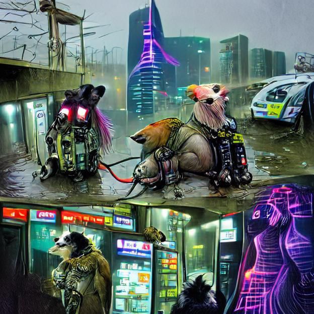 Cyberpunk Animal in Dystopian Cityscape