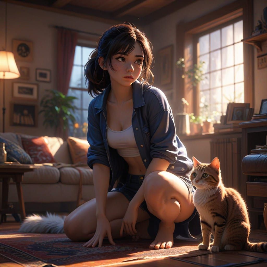 A Tense Standoff in a Cozy Living Room: Intense Woman vs. Fi...