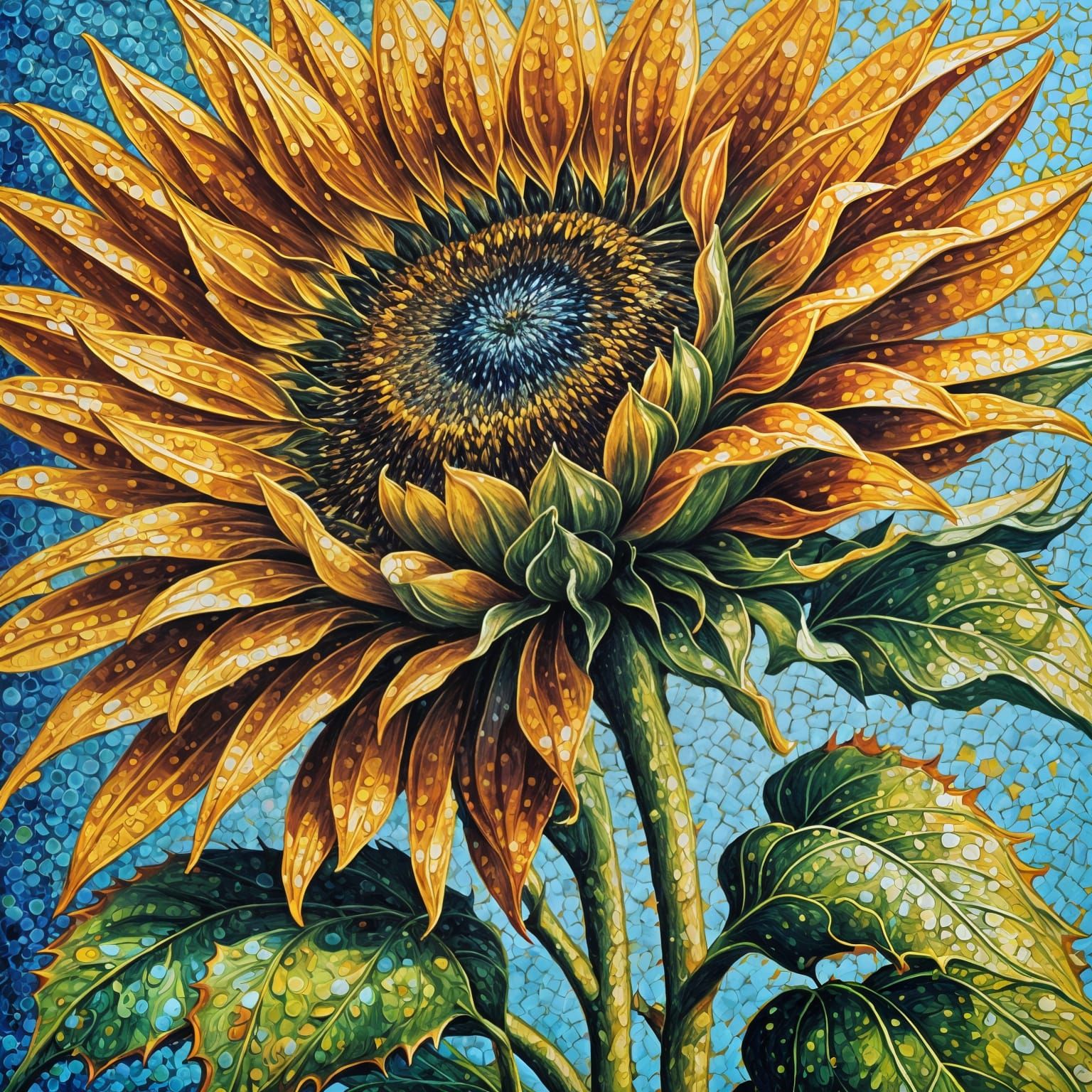 Sunflower in Pointillism Style with Abstract Colors