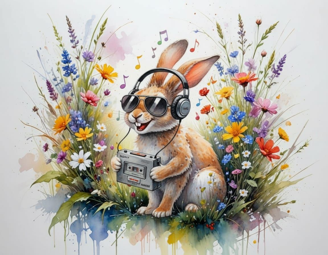 Playful Rabbit in Sunlit River Garden