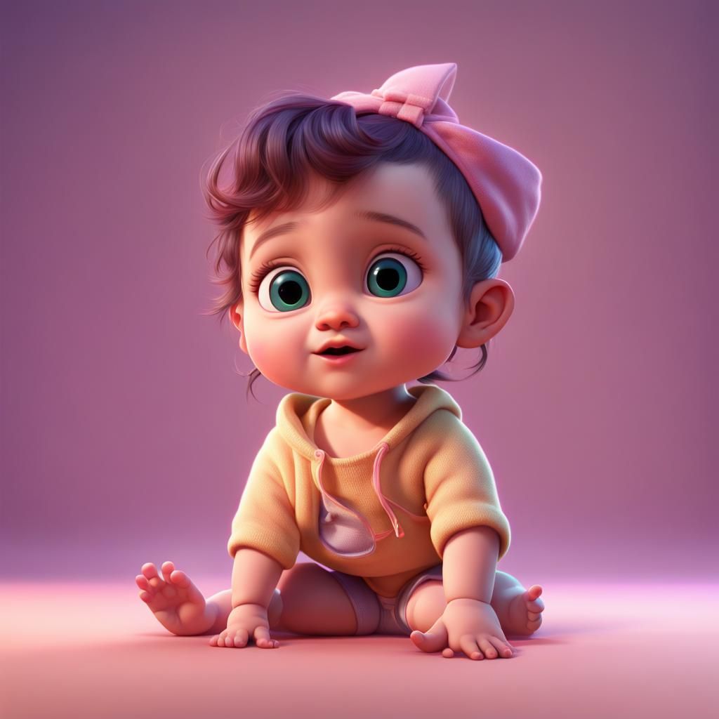 Adorable Baby Girl in Pixar Disney Style