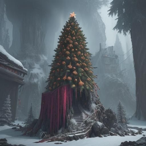 Punk Rock Christmas Tree: Detailed Matte Painting
