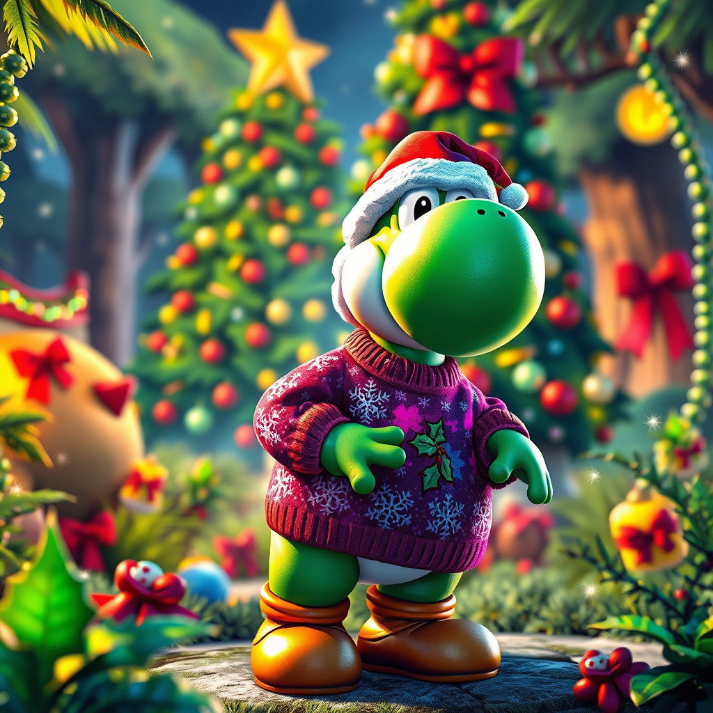 Yoshi in Super Mario World Christmas Graffiti