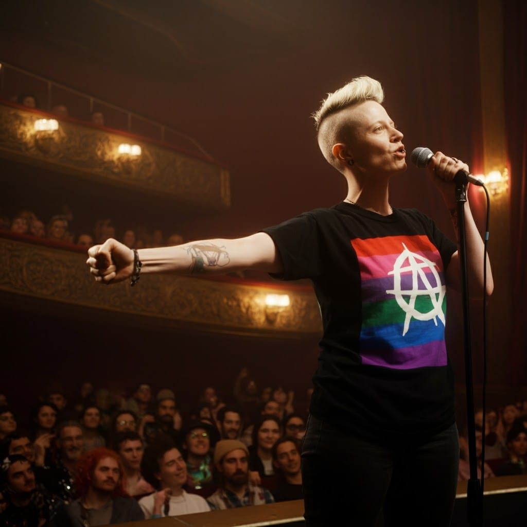 Man on Stage with Queer Anarchy Flag: Matte Painting