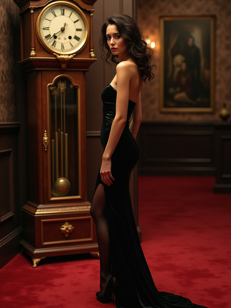 Elegant Woman on Red Carpet in Classical Portrait Style