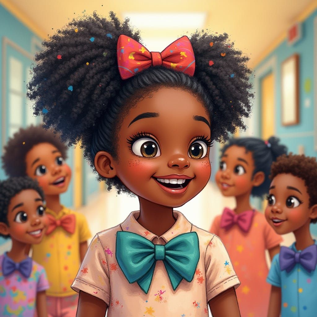 Girl Celebrates Bow-Tie Day in Watercolor Style