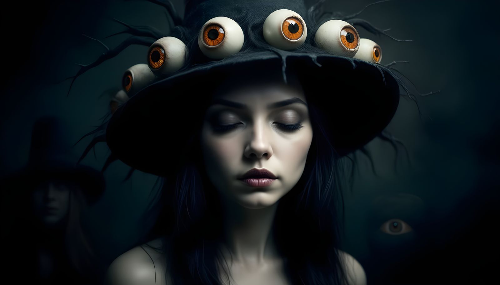 Hauntingly Beautiful Woman with Eyeball Hat