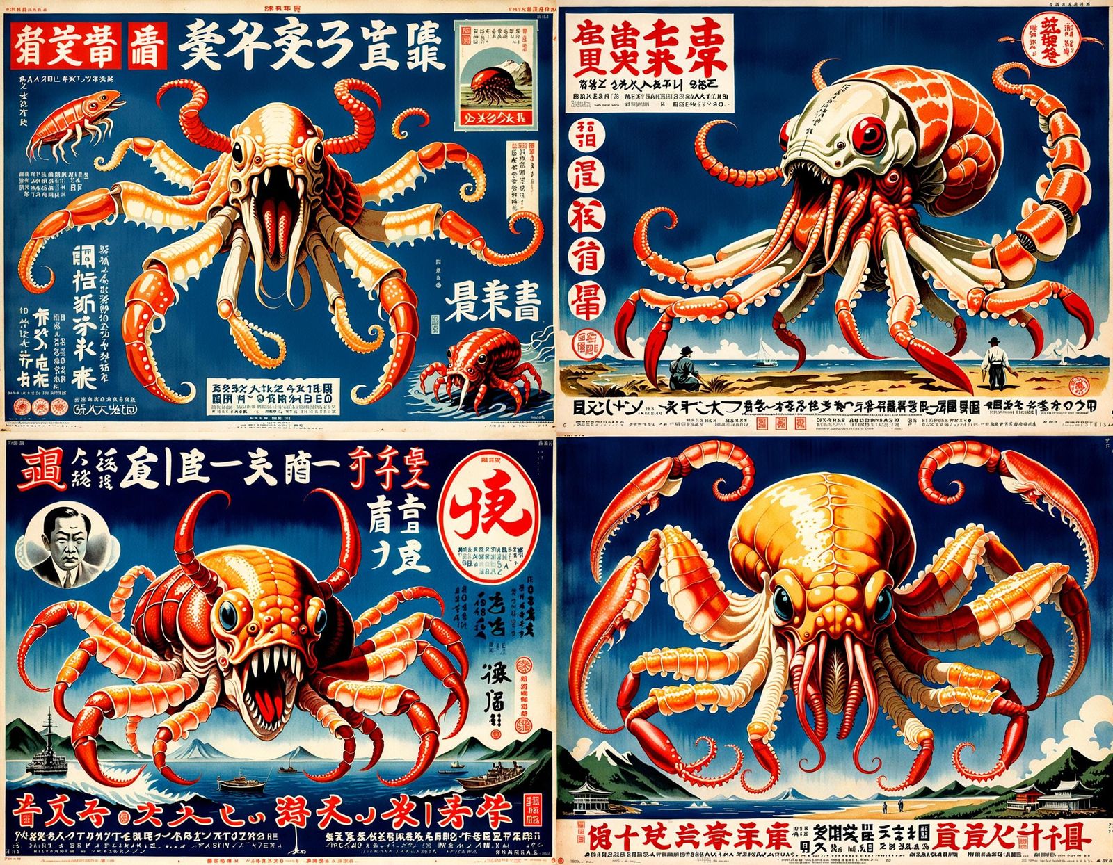 Bizarre Mutant Hybrid Creature in 1930s Movie Poster Style